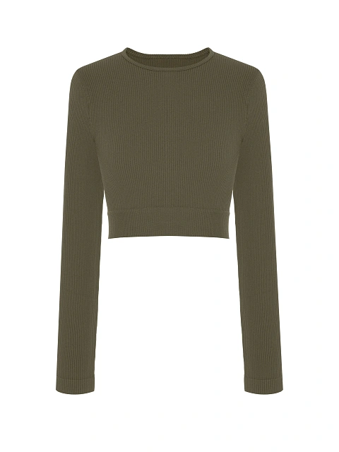 Спортивный лонгслив цвета хаки из трикотажа в рубчик, 1