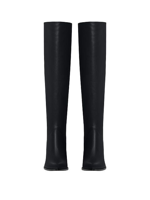 Черные высокие сапоги из кожи на каблуке, 2