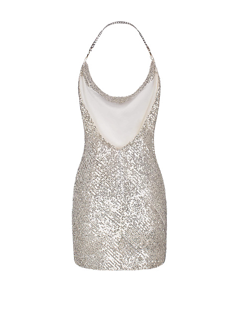 Серебристое платье-мини в пайетках, 2