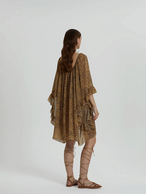 Леопардовое платье-мини из вискозы с рюшами, 7