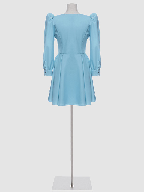 Платье из бирюзового хлопка, отрезная талия, вырез каре,карманы, планка,складки, 2