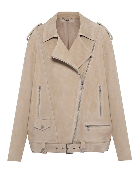 Объемная бежевая косуха из замши, 1