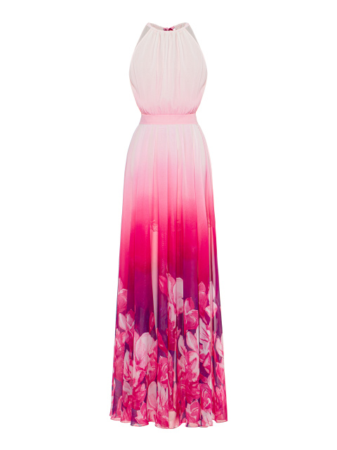 Розовое платье-макси из шифона с цветочным принтом, 1