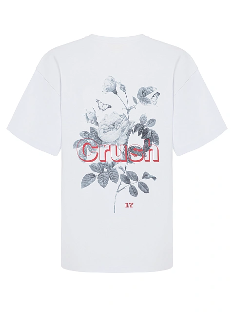 Белая хлопковая футболка с принтом на спине, 1