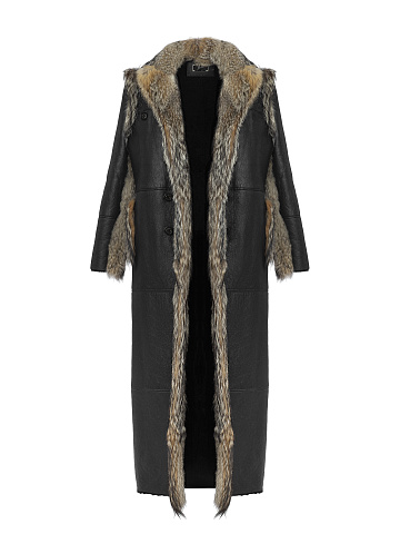 Черная дубленка из овчины и лисьего меха, 1