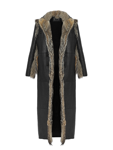 Черная дубленка из овчины и лисьего меха, 1 Черная дубленка из овчины и лисьего меха, 1
