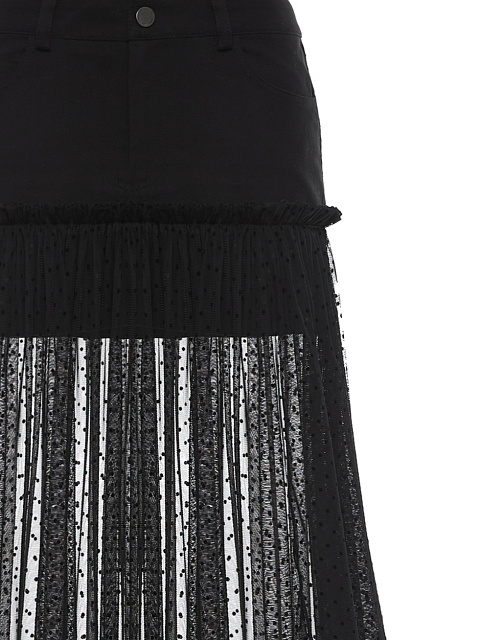 Черная юбка-миди из джинсовой ткани и сетки в горошек, 3