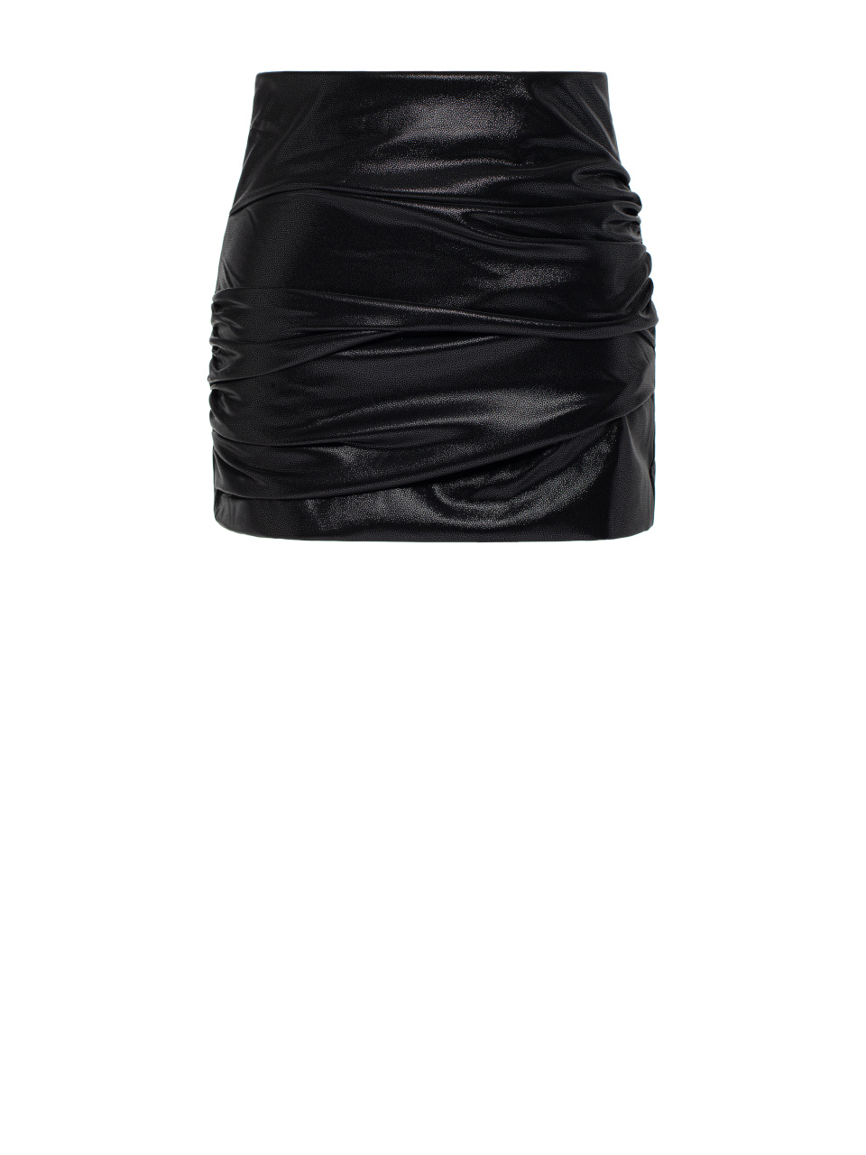 Черная мини-юбка из эко-кожи с драпировкой, 1