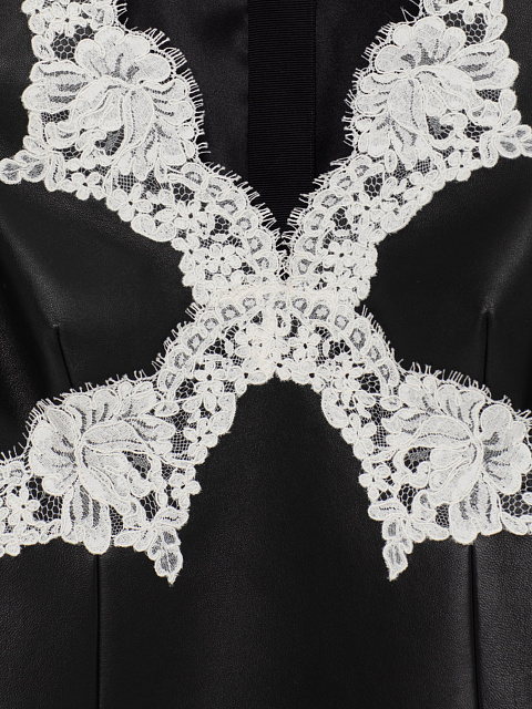 Черное платье-мини из кожи с белым кружевом, 4