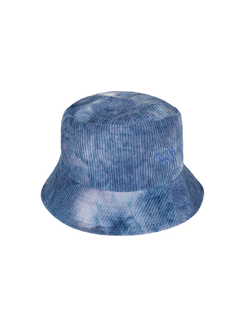 Синяя tie-dye панама из вельвета с синей вышивкой, 1