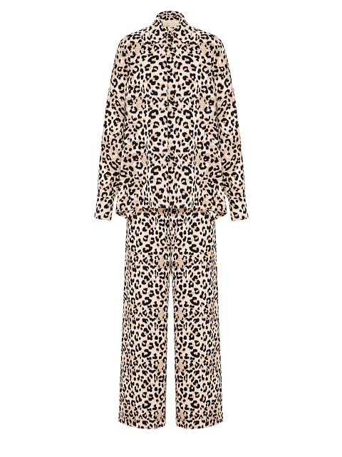 Бежевый костюм из рубашки и брюк с леопардовым принтом, 1