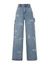 Джинсы из хлопка широкие,голубого цвета YANA Jeans, вышивка цветы сакуры