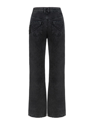 Расклешенные темно-серые джинсы с вышивкой из бисера и пайеток, 2