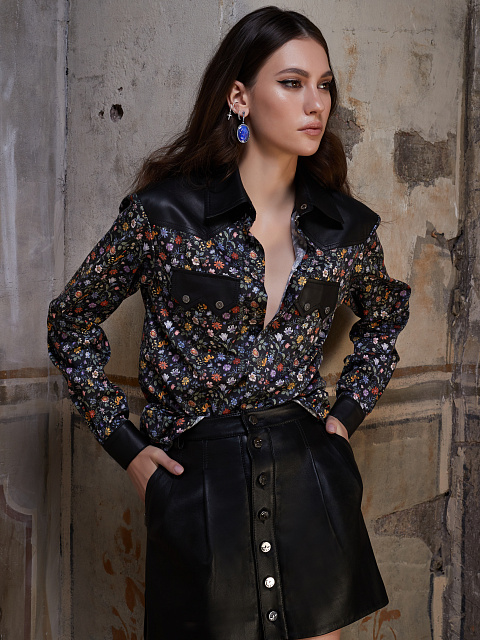 Черная рубашка с флористическим принтом, 5 Черная рубашка с флористическим принтом, 5