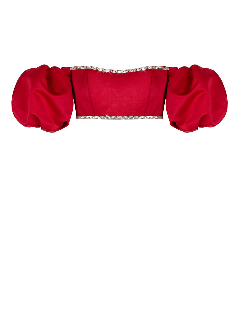 Красный атласный топ с рукавами-фонариками и стразами, 1