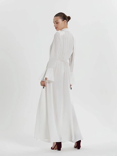 Белое платье-макси из шифона с розой, 6