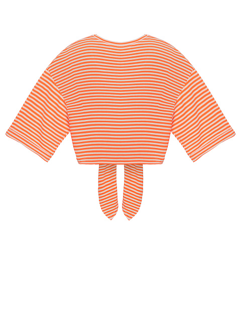 Укороченная оранжевая футболка в полоску с завязками, 3