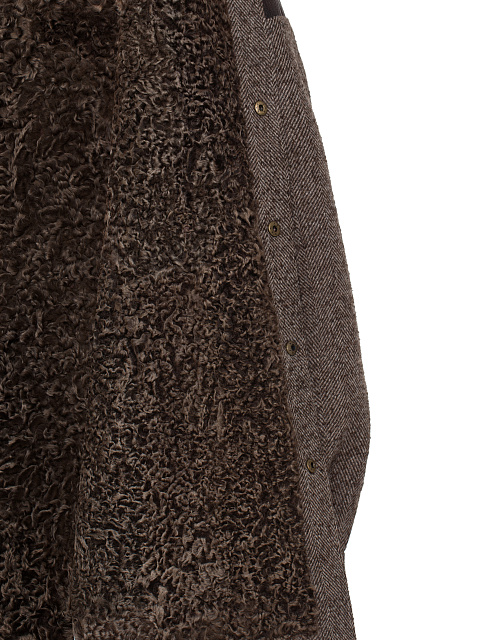 Коричневая куртка из шерсти с подкладом из каракуля и вышивкой, 5