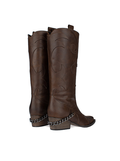 Коричневые кожаные казаки с цепочкой, 3