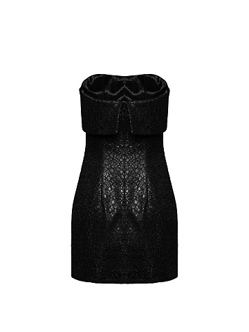 Черное платье-мини с металлическим блеском и змеиным принтом, 2