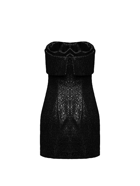 Черное платье-мини с металлическим блеском и змеиным принтом, 2