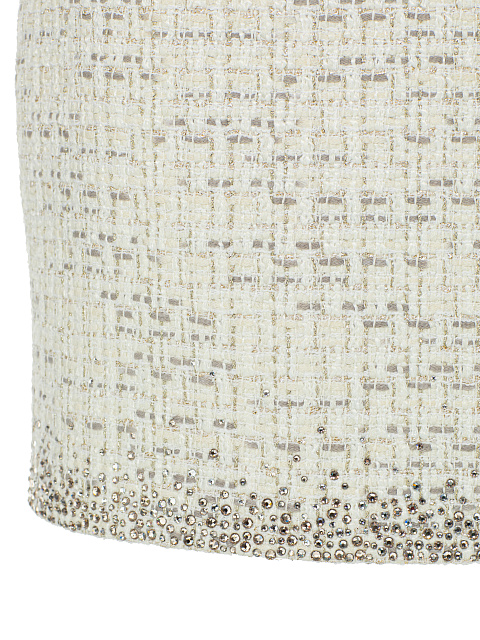 Молочно-серый твидовый костюм-двойка из жакета и юбки-мини, 5