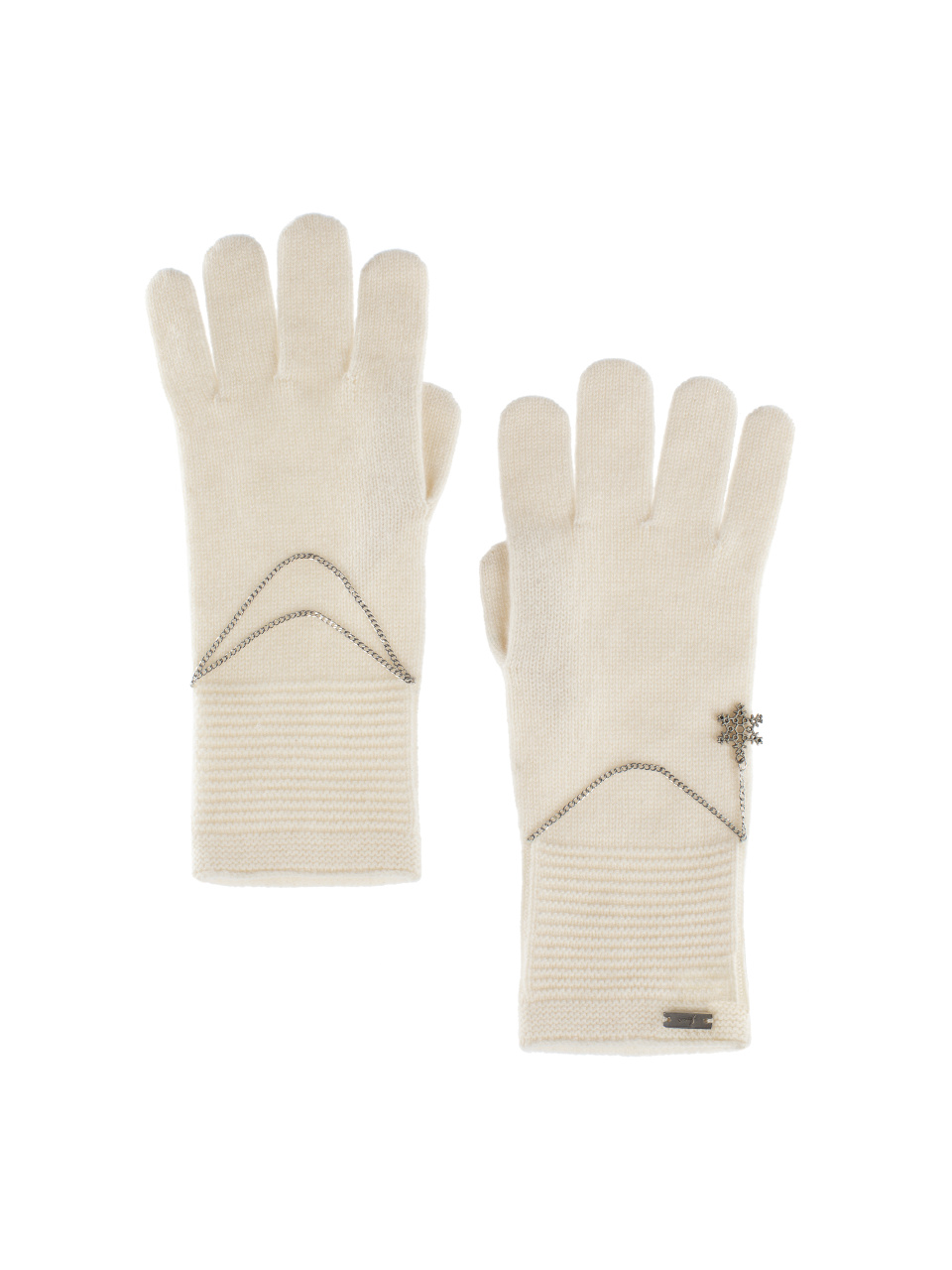 Кашемировые перчатки молочного цвета с серебряной снежинкой, 1