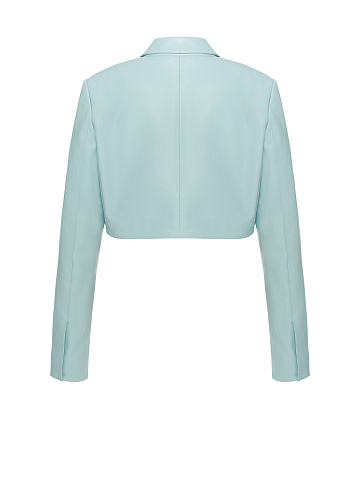 Голубой укороченный жакет из кожи, 2