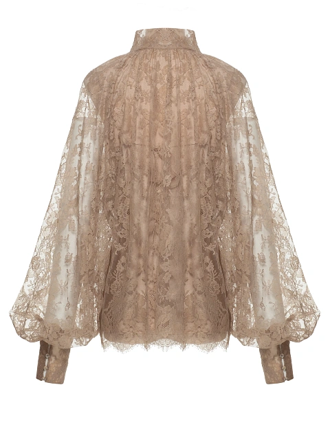 Бежевая блузка из кружева с объемными рукавами, 2
