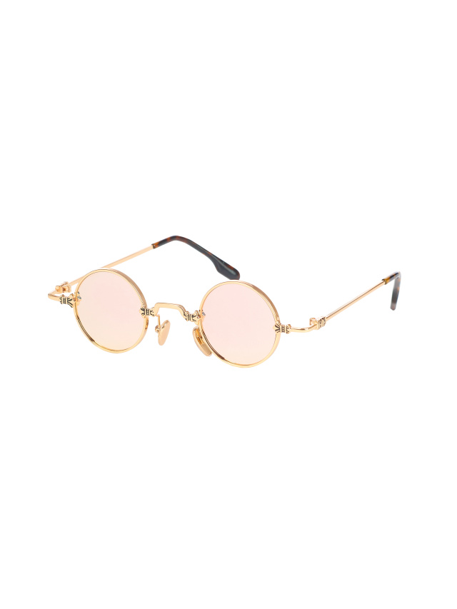 Солнцезащитные очки в золотистой оправе с круглыми розовыми линзами, 1