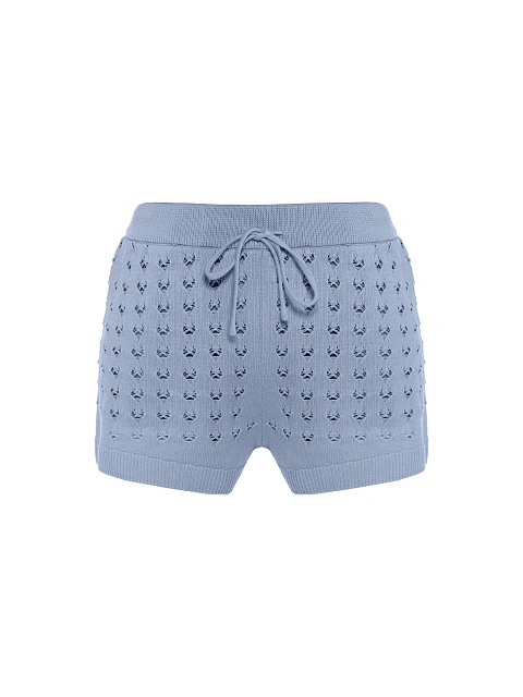 Голубой вязаный комплект из поло и шорт, 5