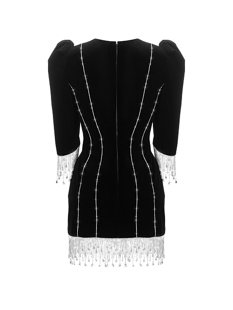 Черное бархатное платье с бахромой из страз, 2