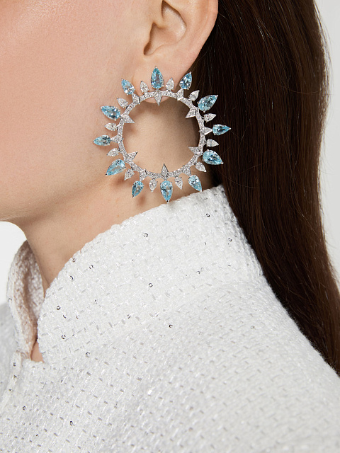 Хупсы из белого золота с аквамаринами и бриллиантами, 5 Хупсы из белого золота с аквамаринами и бриллиантами, 5