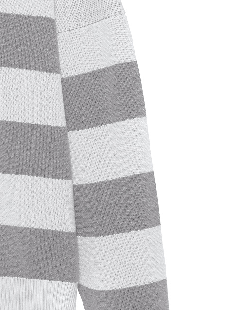 Хлопковый пуловер в широкую бело-серую полоску, 4 Хлопковый пуловер в широкую бело-серую полоску, 4