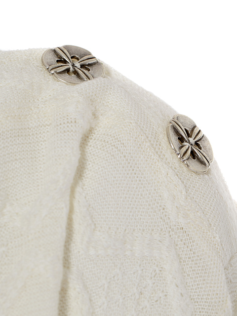 Белый трикотажный лонгслив с пуговицами на плечах, 4