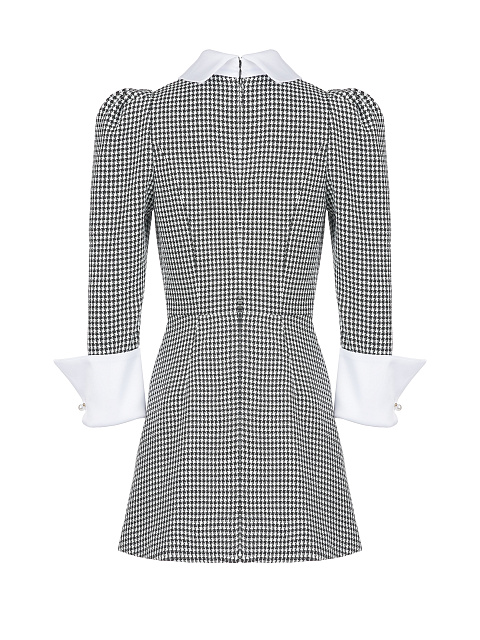 Черно-белое платье-мини с белыми манжетами, 3