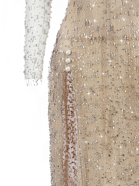 Пудровое платье-макси из сетки с камнями и стразами, 3 Пудровое платье-макси из сетки с камнями и стразами, 3
