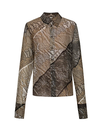 Коричневая блузка из шифона с анималистичным принтом, 1