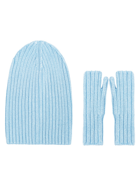 Светло-голубой комплект из шапки и митенок, 1