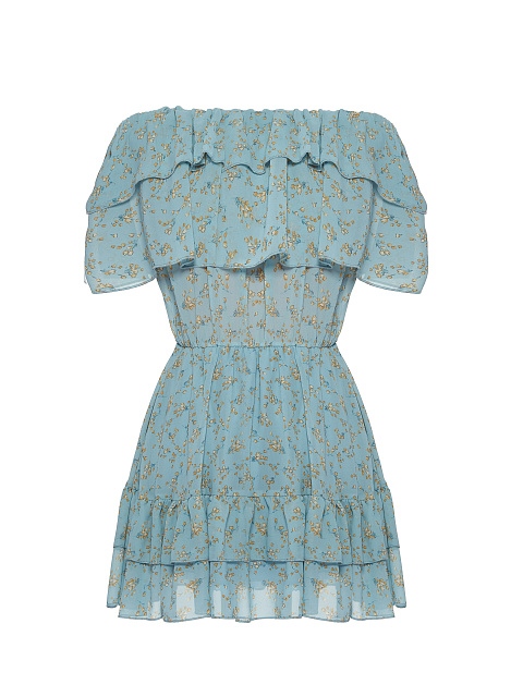 Голубое шифоновое платье-мини с открытыми плечами, 1 Голубое шифоновое платье-мини с открытыми плечами, 1