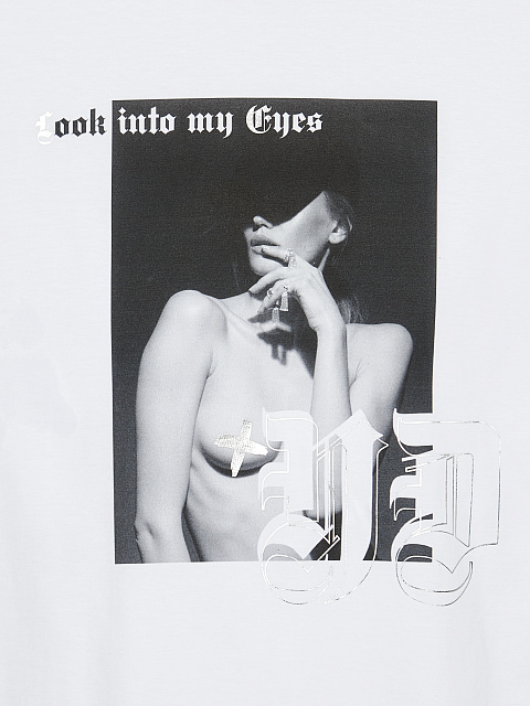 Белая хлопковая футболка с принтом, 3 Белая хлопковая футболка с принтом, 3