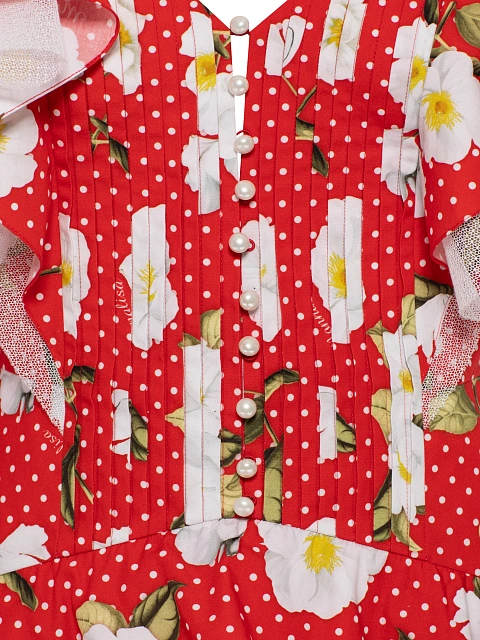 Красное платье-мини из хлопка с цветочным принтом, 5