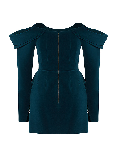 Темно-бирюзовое бархатное платье с вышивкой, 2