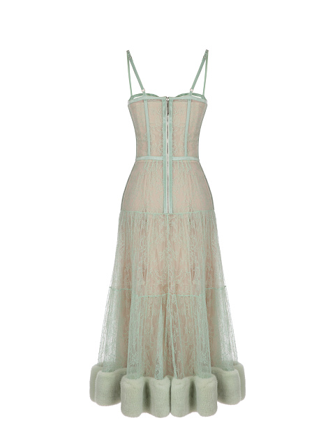 Мятное платье-миди из кружева и меха норки, 2 Мятное платье-миди из кружева и меха норки, 2