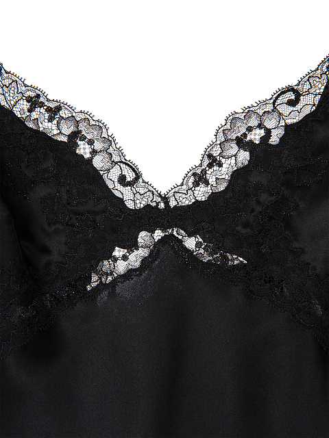 Черный шелковый топ с кружевом, 3