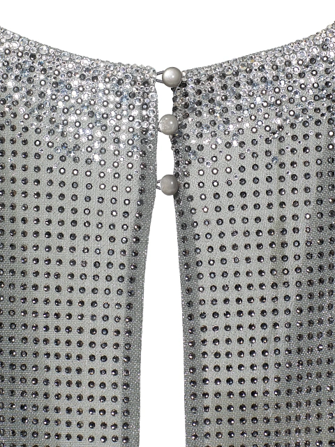 Серое платье-мини из трикотажа в стразах, 4