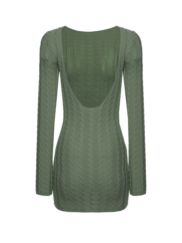Зеленое вязаное платье-мини с открытой спиной, 2