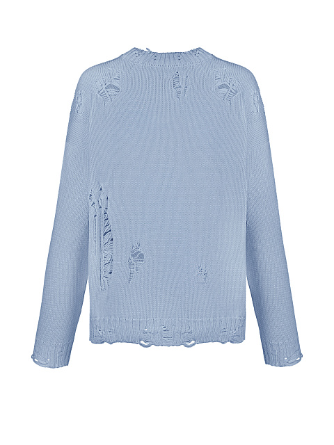 Голубой хлопковый свитер с дырками, 2
