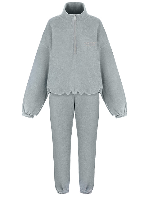 Светло-серый мужской флисовый спортивный костюм с вышивкой, 1