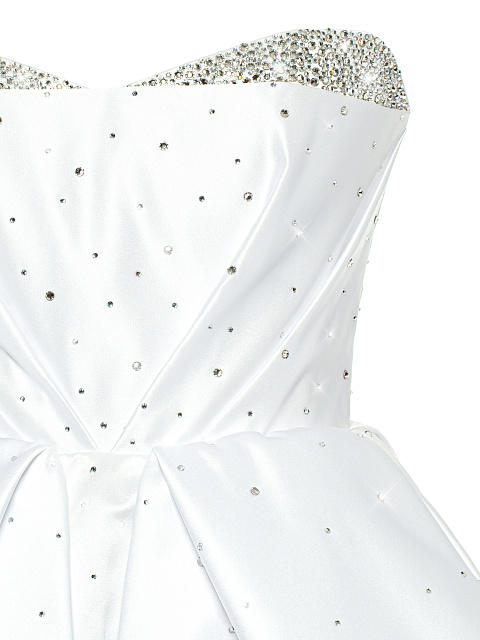 Белое платье-макси из шелка с баской и шлейфом, 3